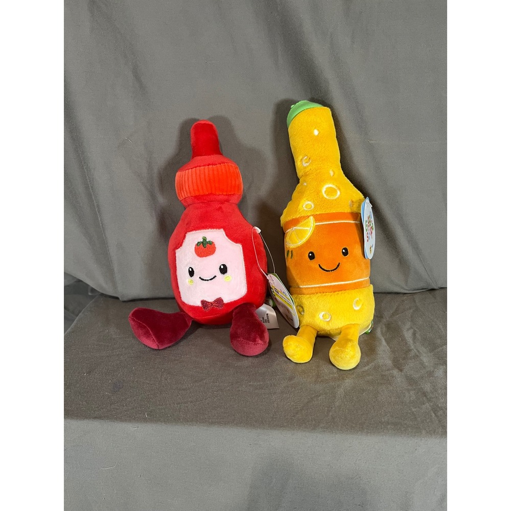Giggle Scape Ketchup and Orange Soda Bottle Plush Toy‎ Set Red Yellow New